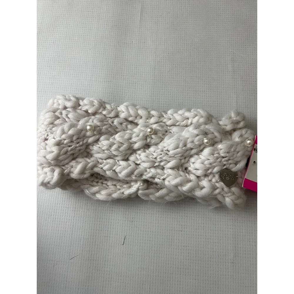 Betsey Johnson Winter Headband‎ Women Ivory Faux Pearl Chunky Knit